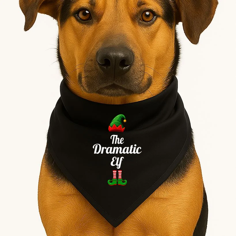 Custom Text Elf Design – Christmas Hat & Curled Shoes Dog Bandana - Front 1