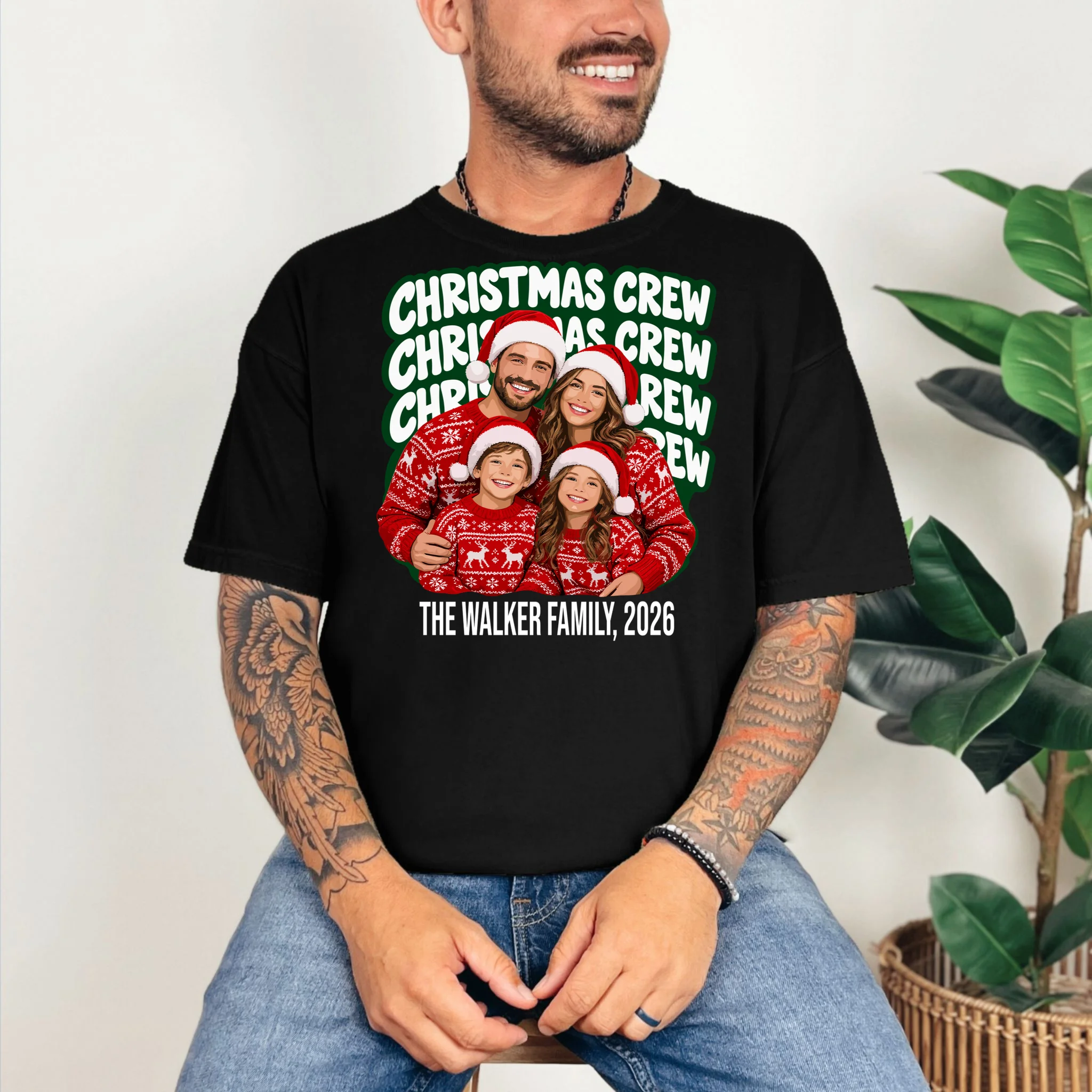 Christmas Crew Family Photo Design 2026 Comfort Colors Unisex T-Shirt - Front 2