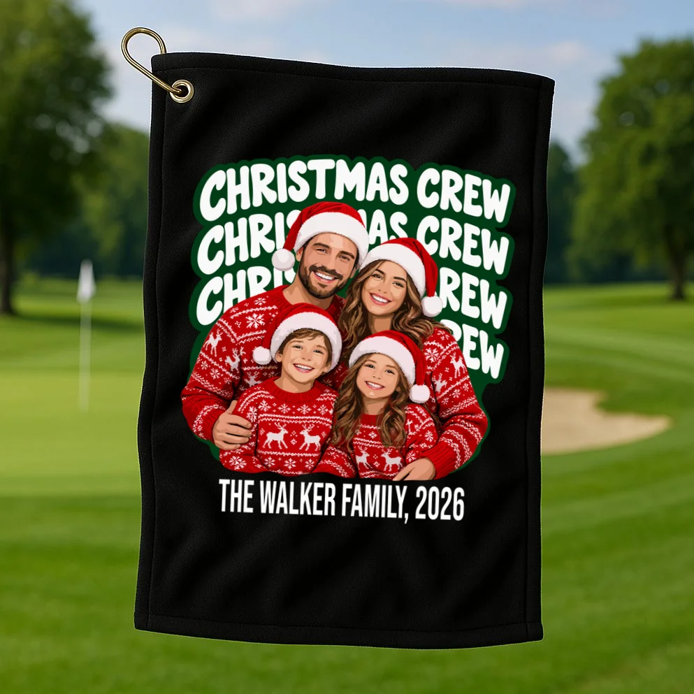 Christmas Crew Family Photo Design 2026 Golf Towel - Front 1