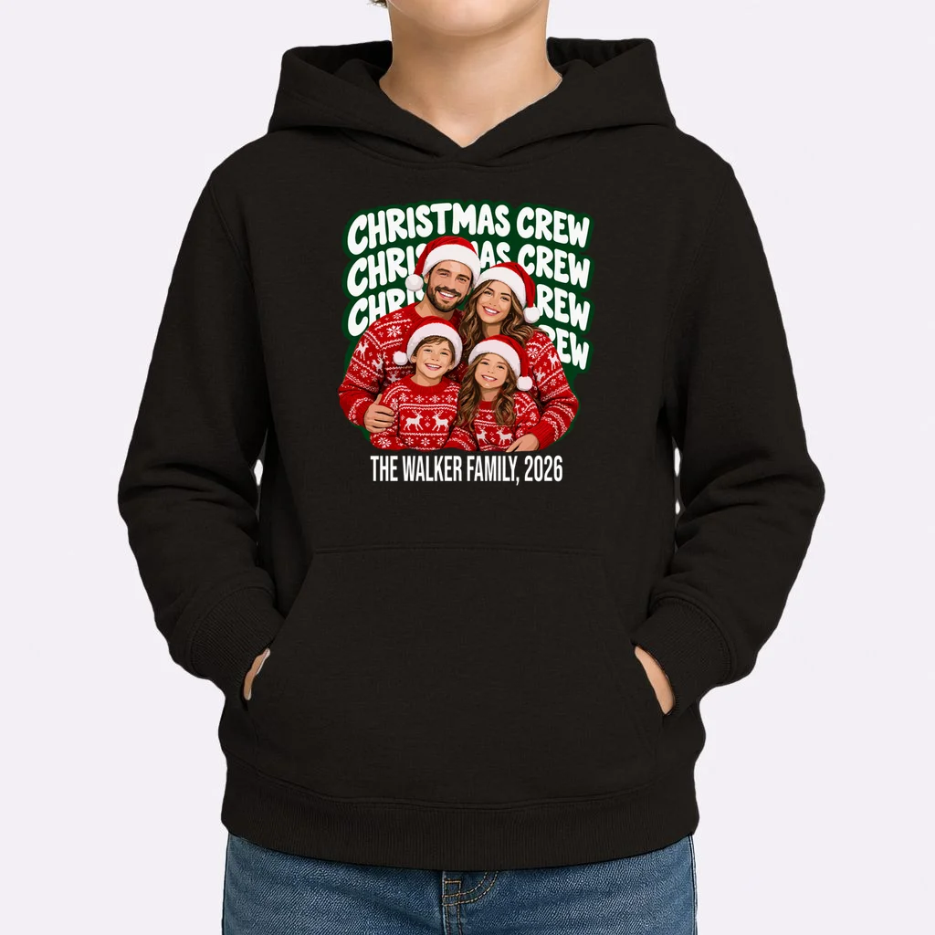 Christmas Crew Family Photo Design 2026 Kids Hoodie - Front 1