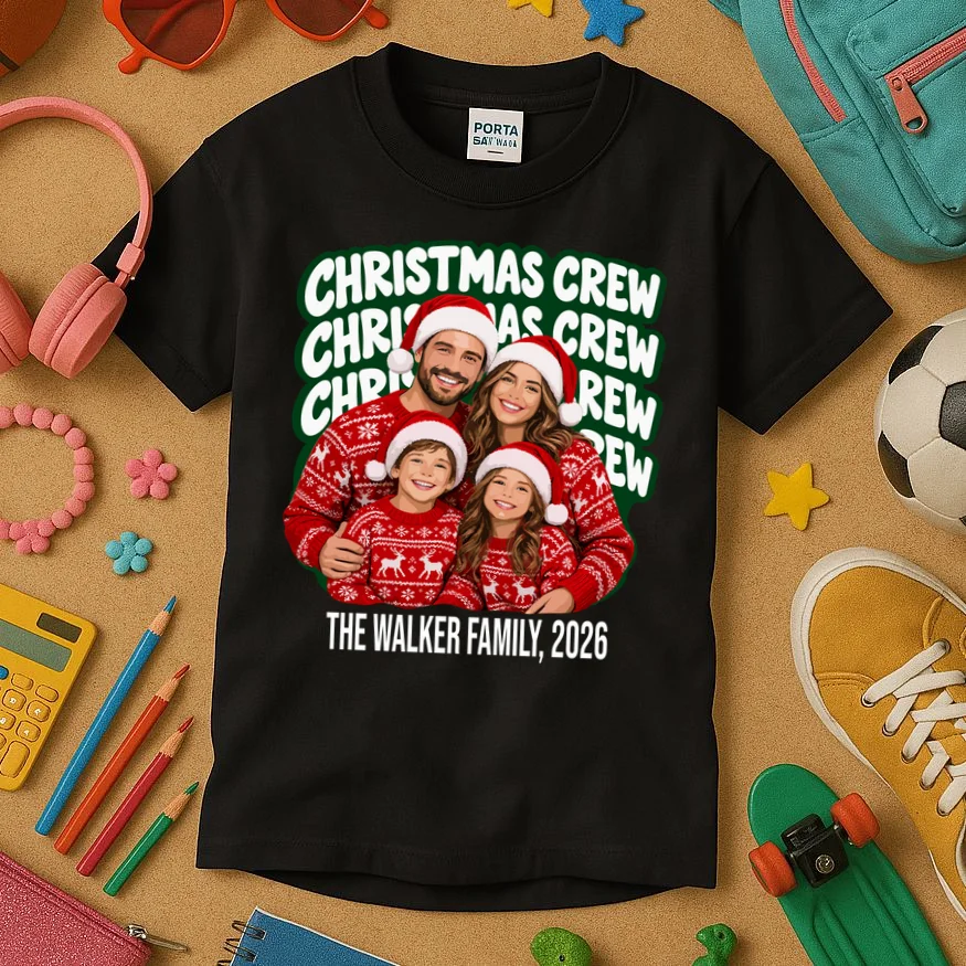 Christmas Crew Family Photo Design 2026 Kids T-Shirt - Front 2