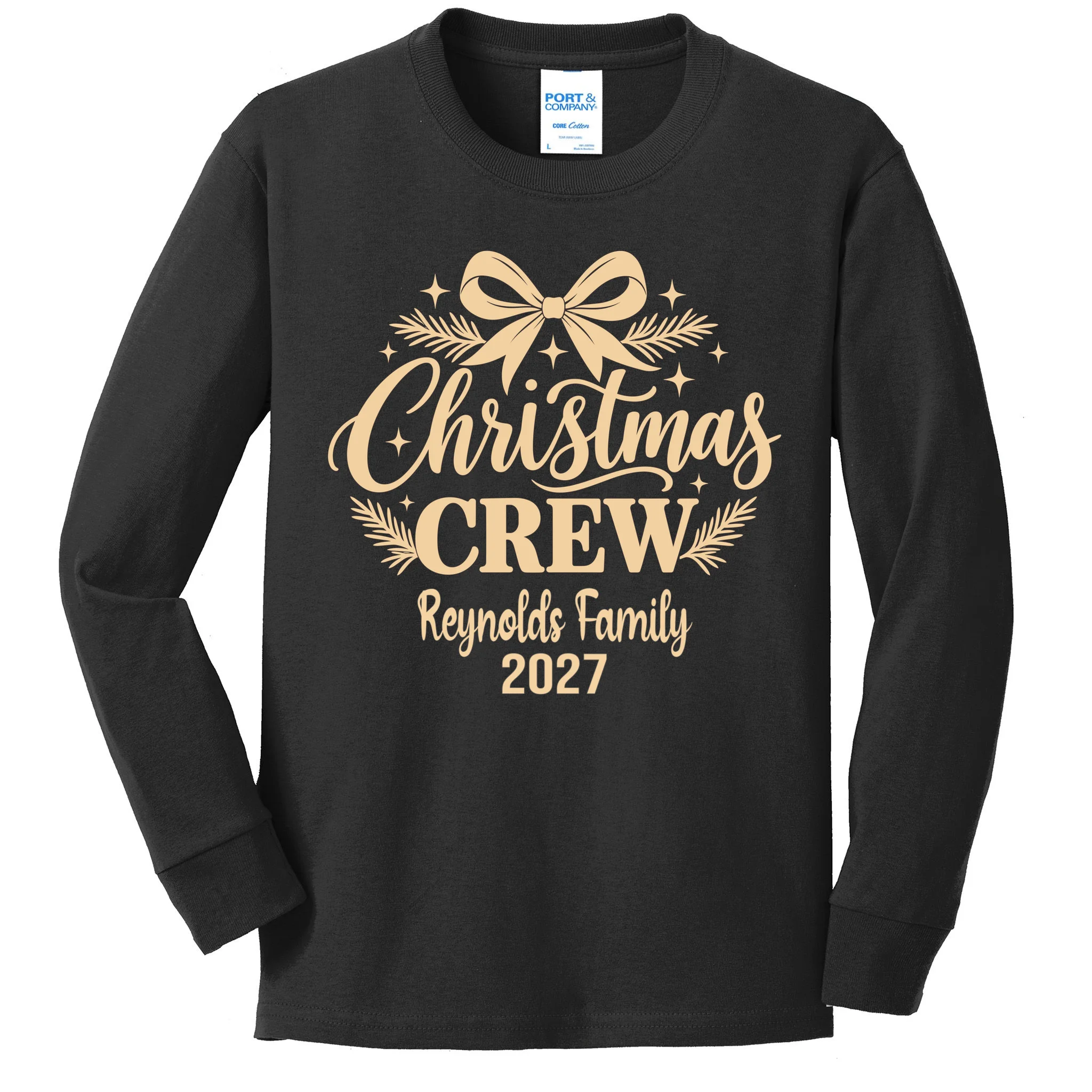 Christmas Crew Family Holiday Gathering - Custom Family Name Kids Long Sleeve Shirt Front