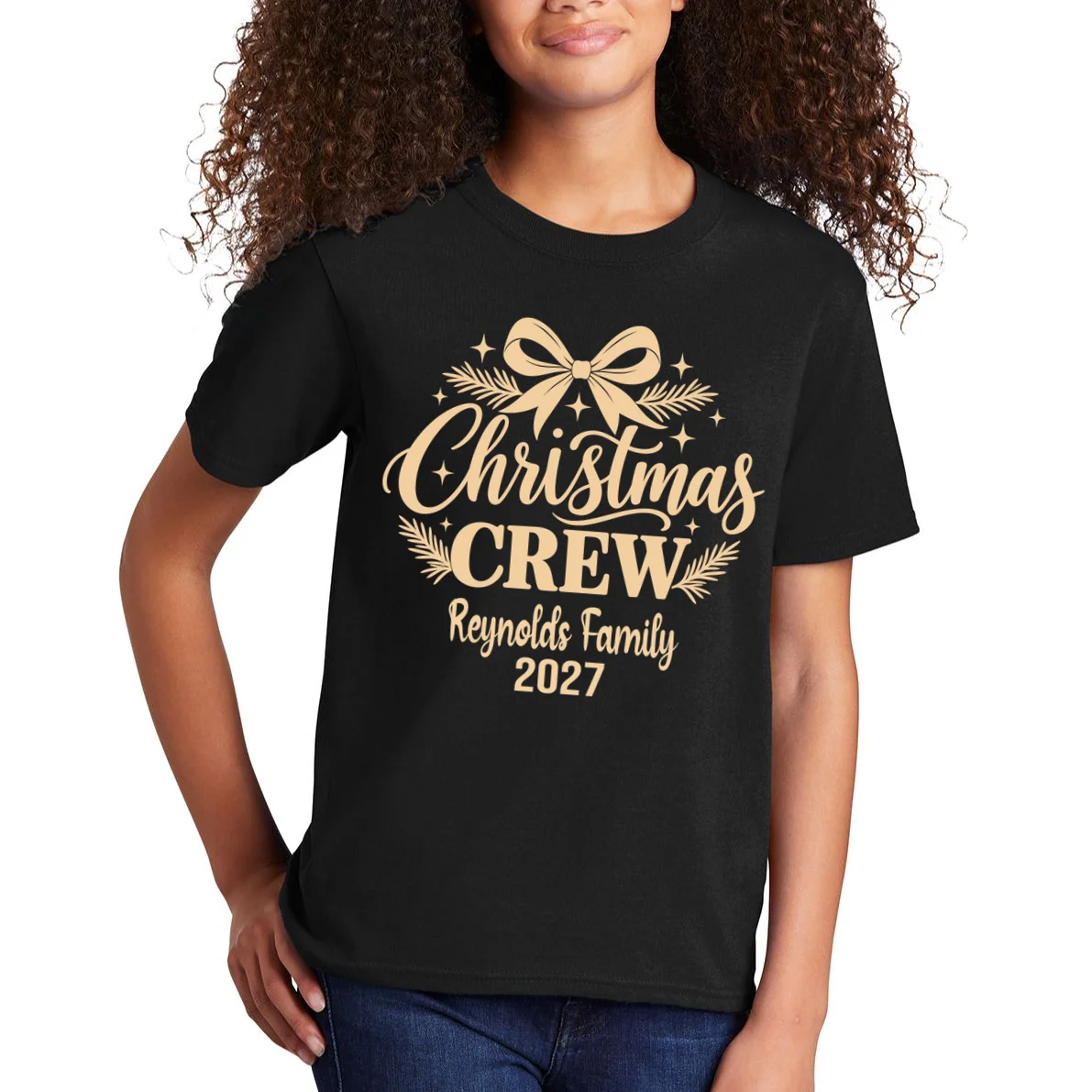 Christmas Crew Family Holiday Gathering - Custom Family Name Kids T-Shirt - Front 1