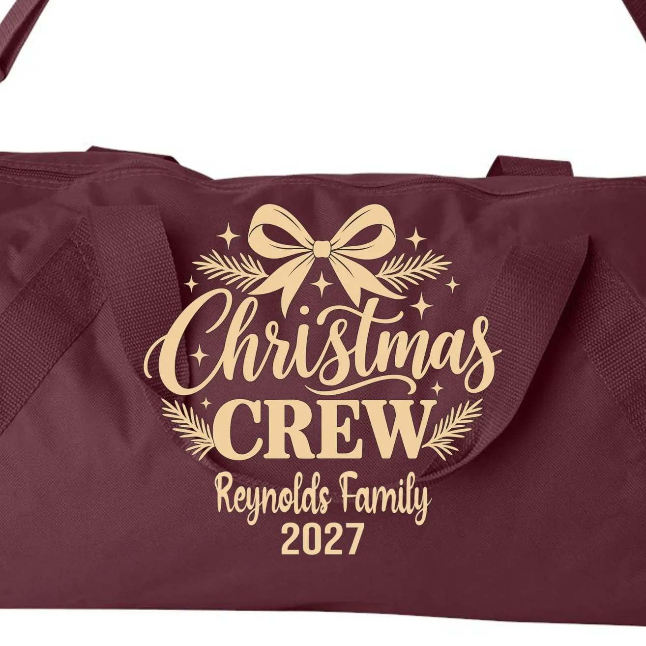 Christmas Crew Family Holiday Gathering - Custom Family Name Duffel Bag - Front - Close-up