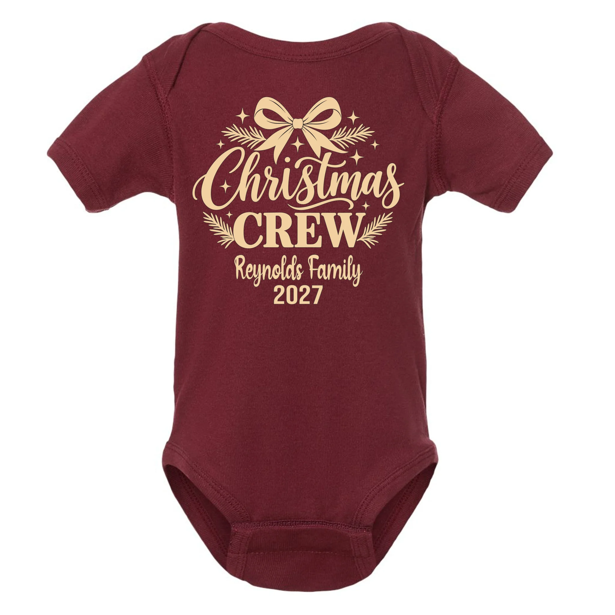 Christmas Crew Family Holiday Gathering - Custom Family Name Baby Bodysuit - Front