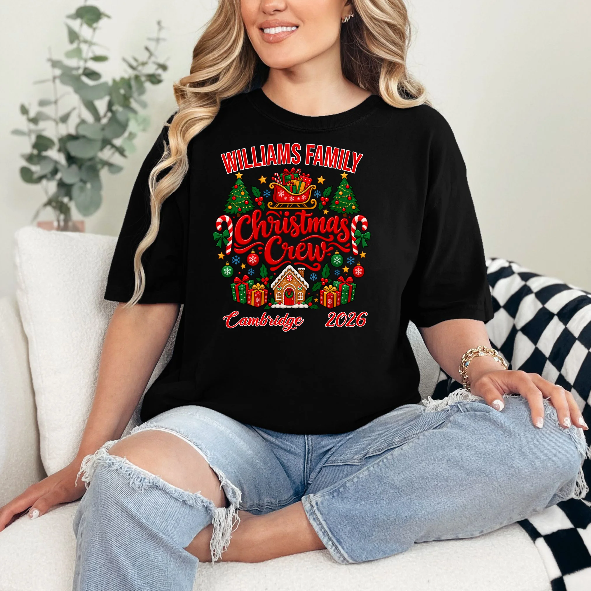 Christmas Crew Holiday Family Design Comfort Colors Unisex T-Shirt - Front 1