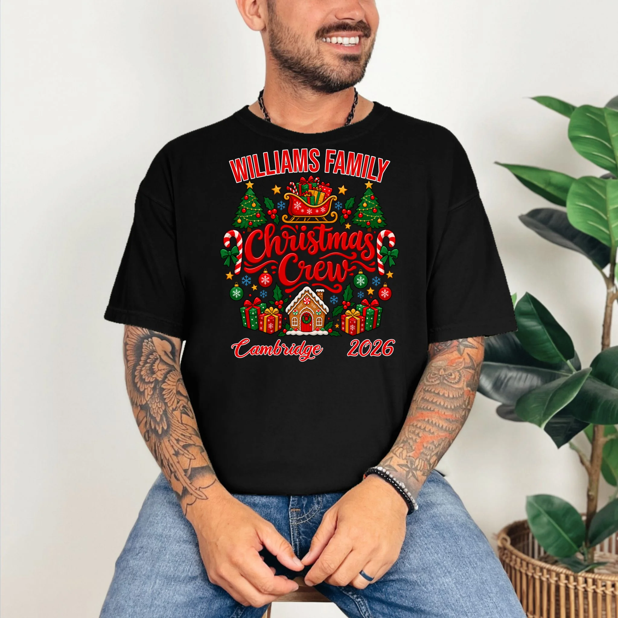 Christmas Crew Holiday Family Design Comfort Colors Unisex T-Shirt - Front 2