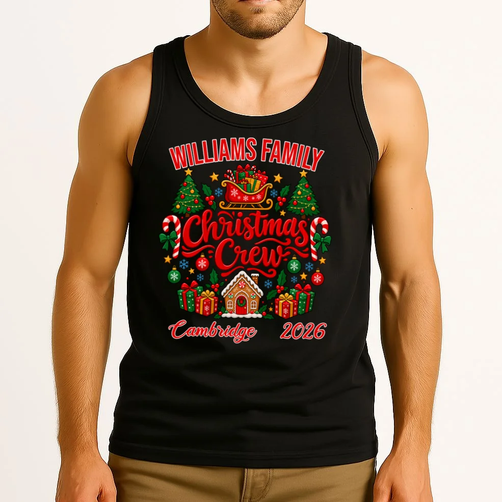 Christmas Crew Holiday Family Design Men's Tank Top - Front 2