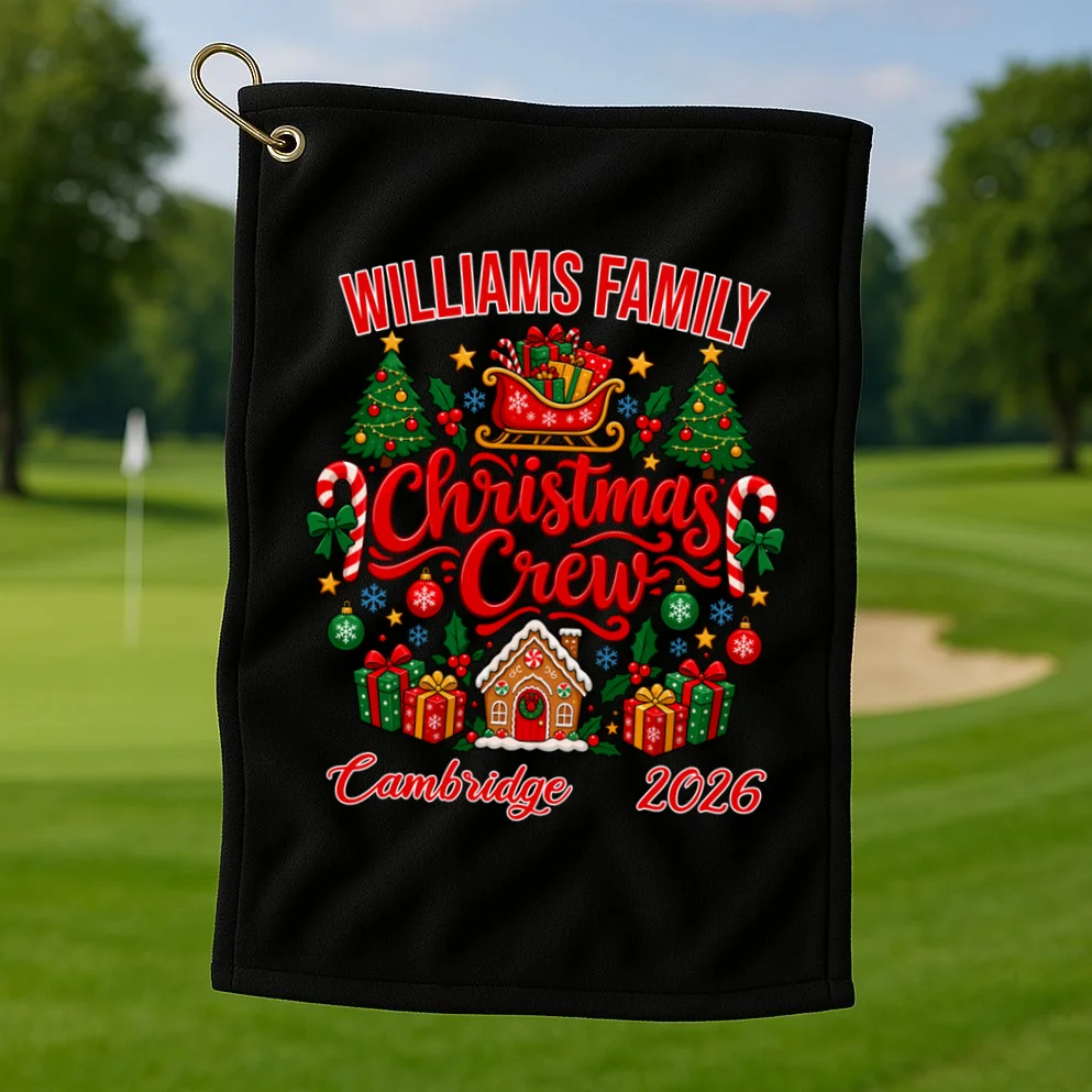 Christmas Crew Holiday Family Design Golf Towel - Front 1