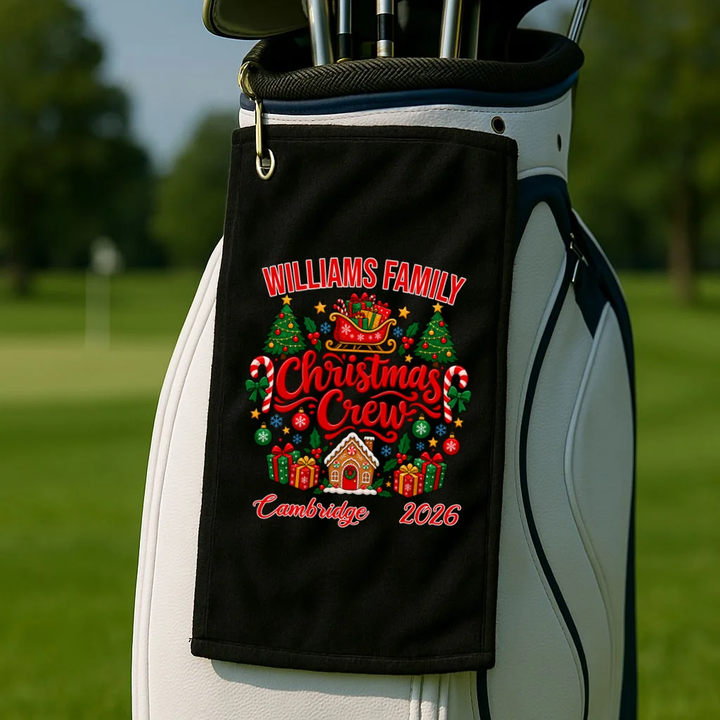 Christmas Crew Holiday Family Design Golf Towel - Front 2