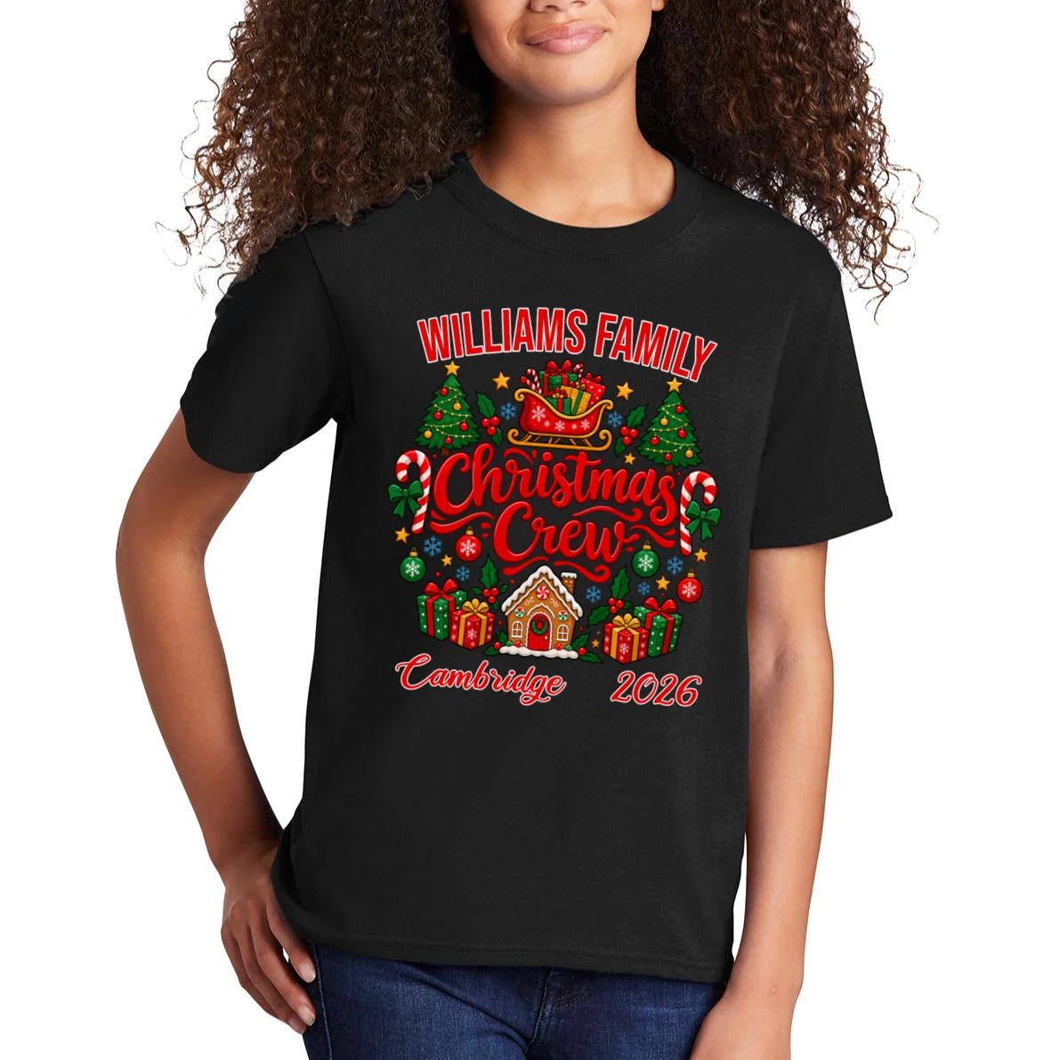 Christmas Crew Holiday Family Design Kids T-Shirt - Front 1