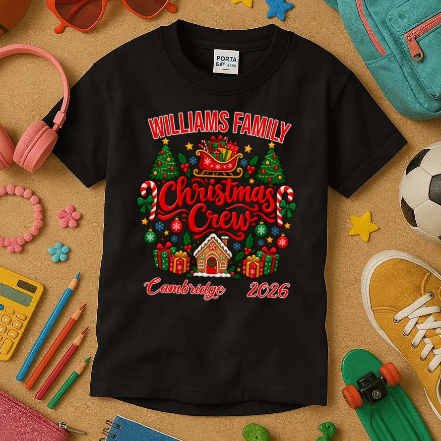 Christmas Crew Holiday Family Design Kids T-Shirt - Front 2