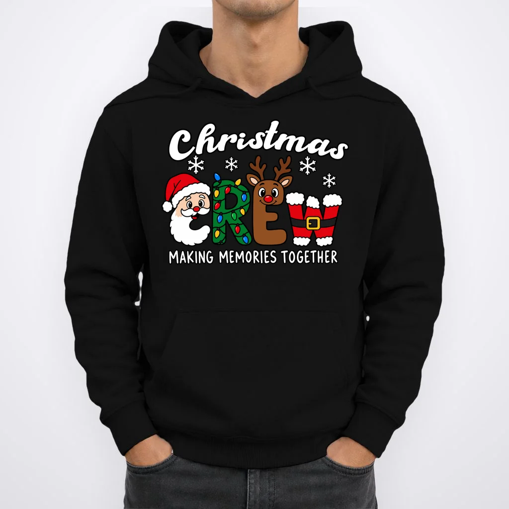 Christmas Crew Making Memories Together – Santa & Rudolph Holiday Graphic Men's Hoodie - Front 1
