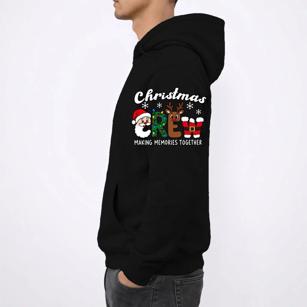 Christmas Crew Making Memories Together – Santa & Rudolph Holiday Graphic Men's Hoodie - Left Sleeve