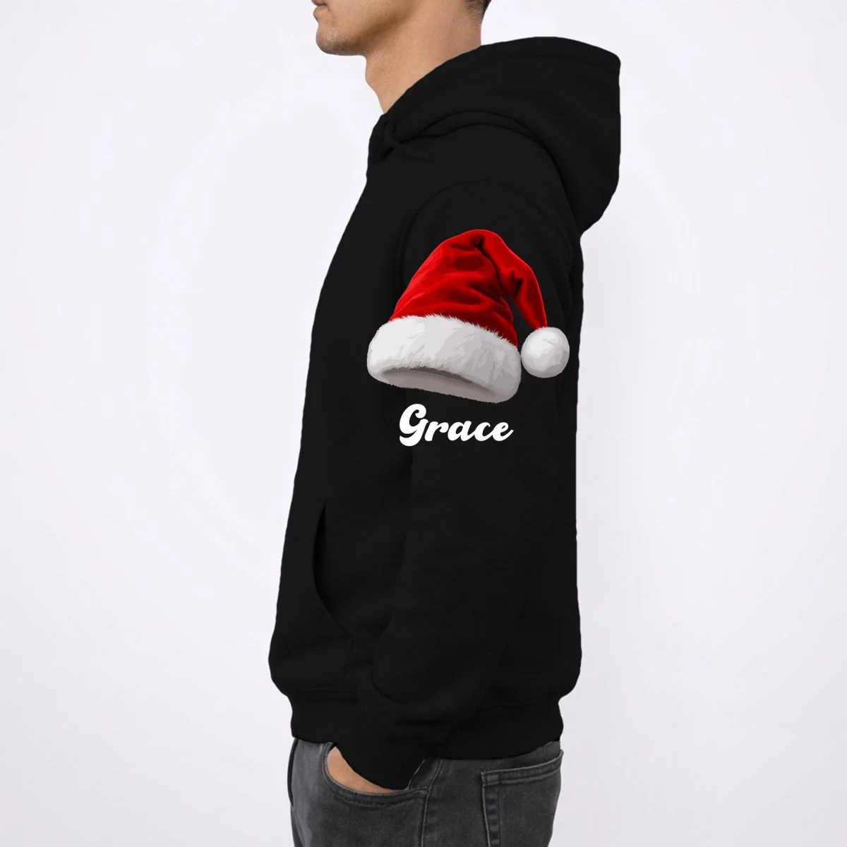 Christmas Crew Making Memories Together – Santa & Rudolph Holiday Graphic Men's Hoodie - Left Sleeve