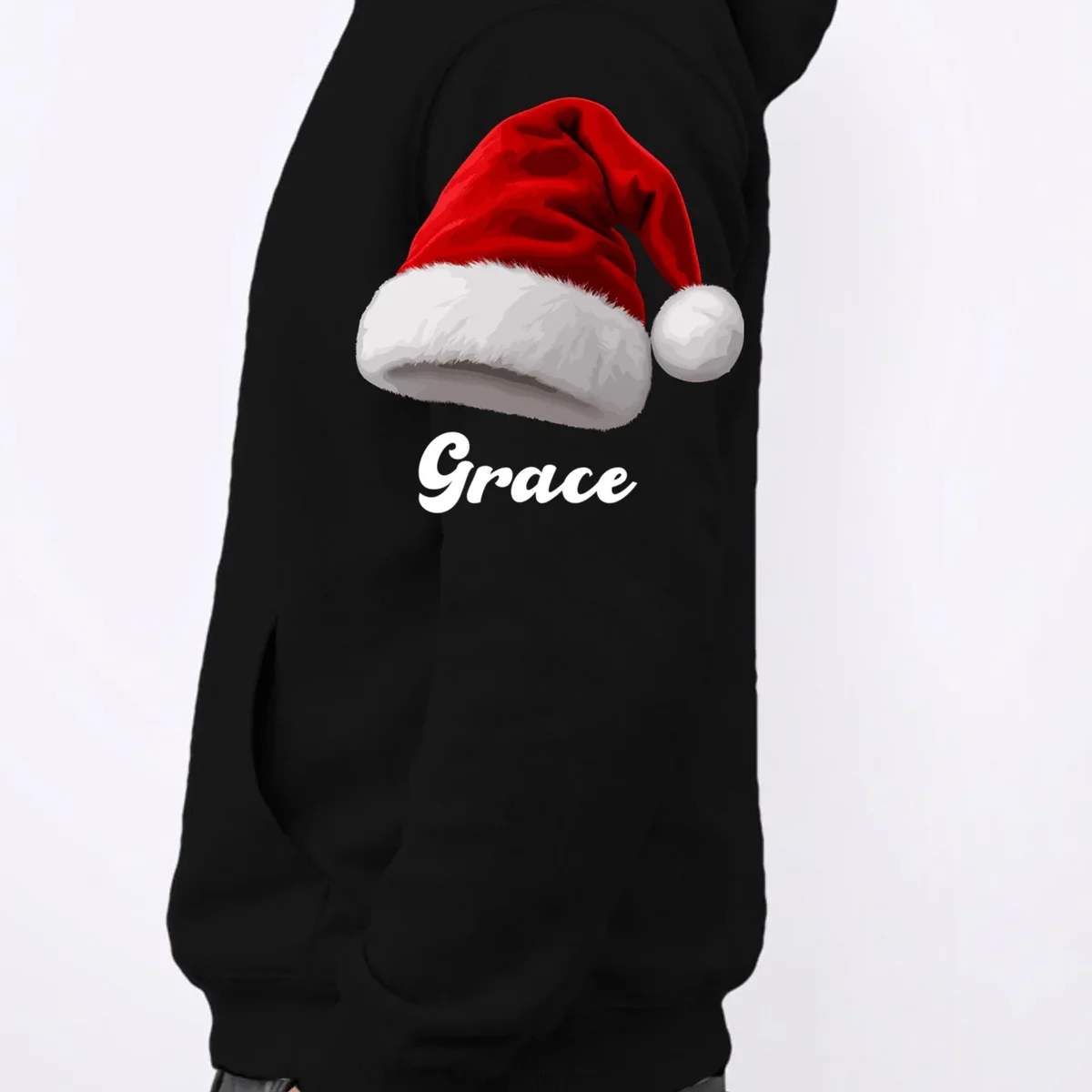 Christmas Crew Making Memories Together – Santa & Rudolph Holiday Graphic Men's Hoodie - Left Sleeve - Close-up