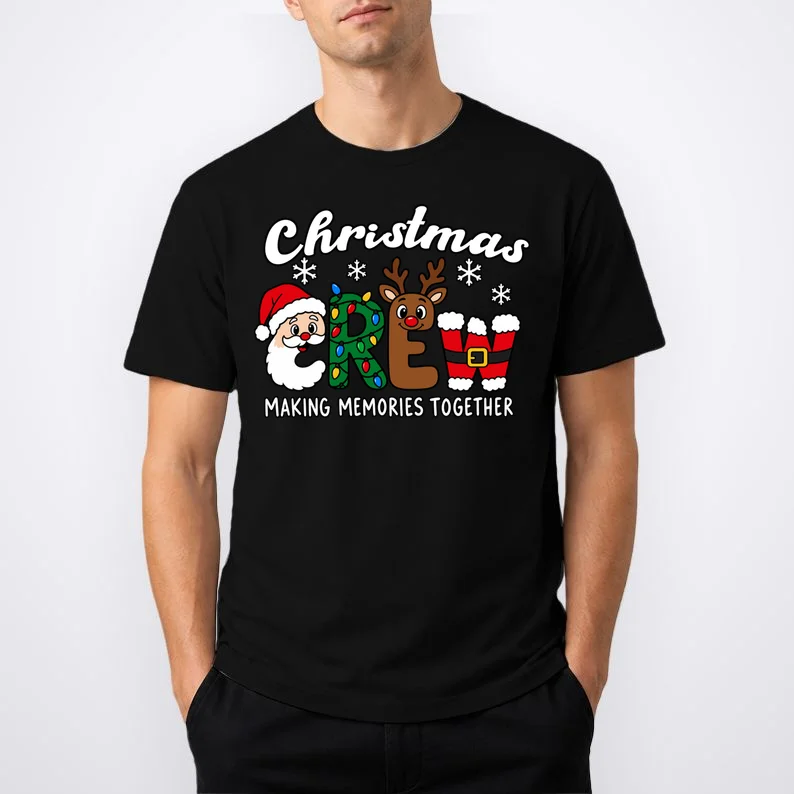 Christmas Crew Making Memories Together – Santa & Rudolph Holiday Graphic Men's T-Shirt - Front 1