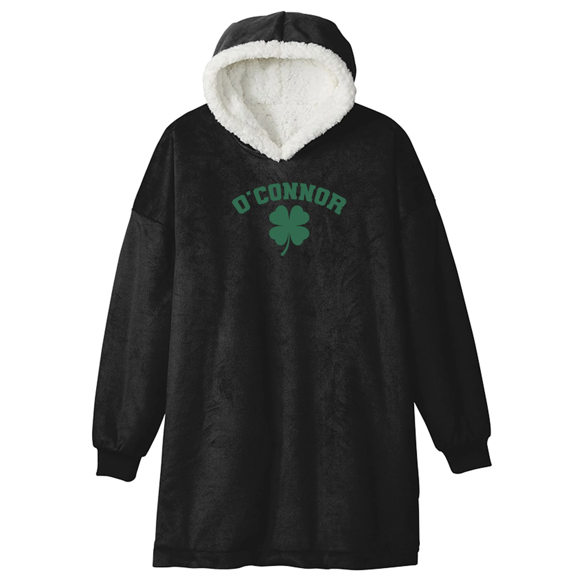 Cute Custom Name St Patricks Day Clover Hooded Blanket - Front