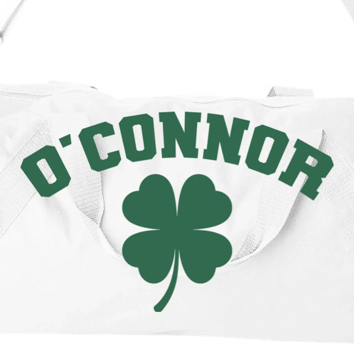 Cute Custom Name St Patricks Day Clover Duffel Bag - Front - Close-up