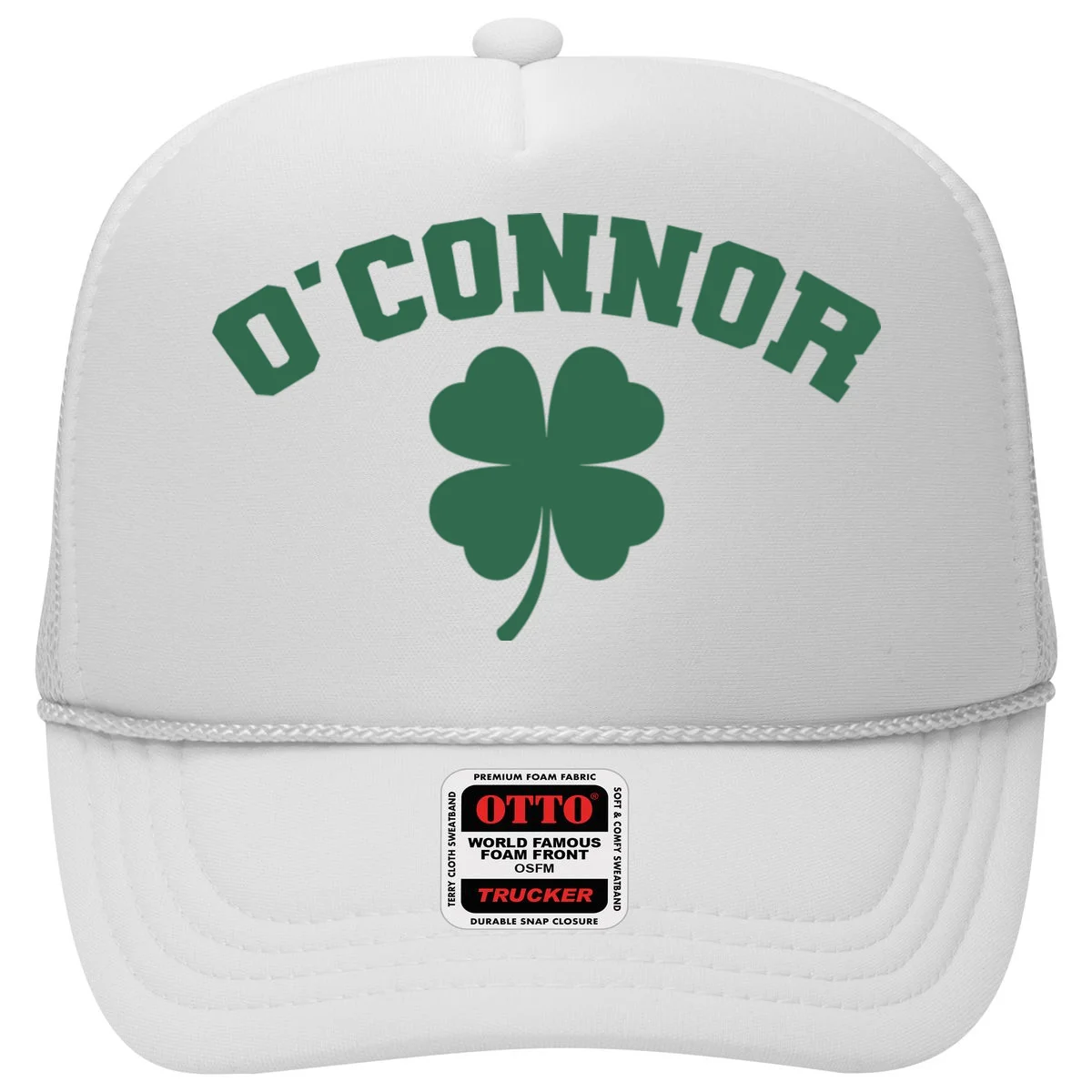 Cute Custom Name St Patricks Day Clover Trucker Hat - Front