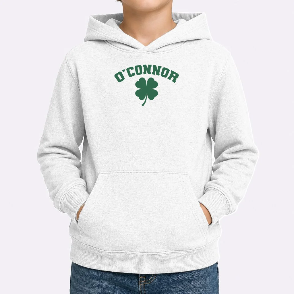 Cute Custom Name St Patricks Day Clover Kids Hoodie - Front 1