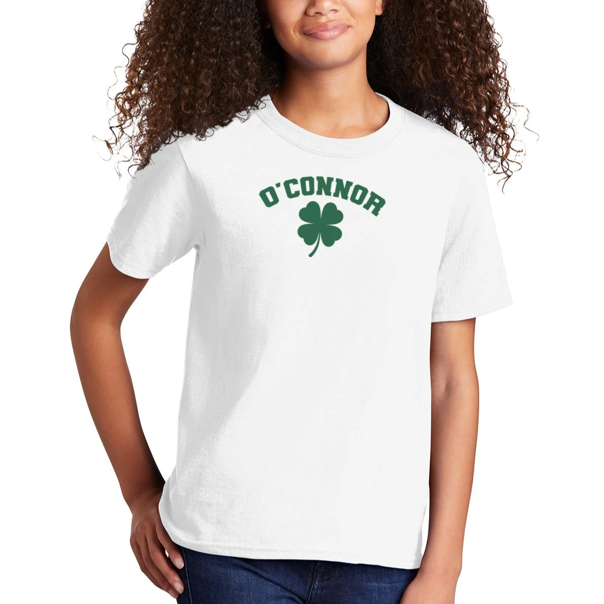 Cute Custom Name St Patricks Day Clover Kids T-Shirt - Front 1