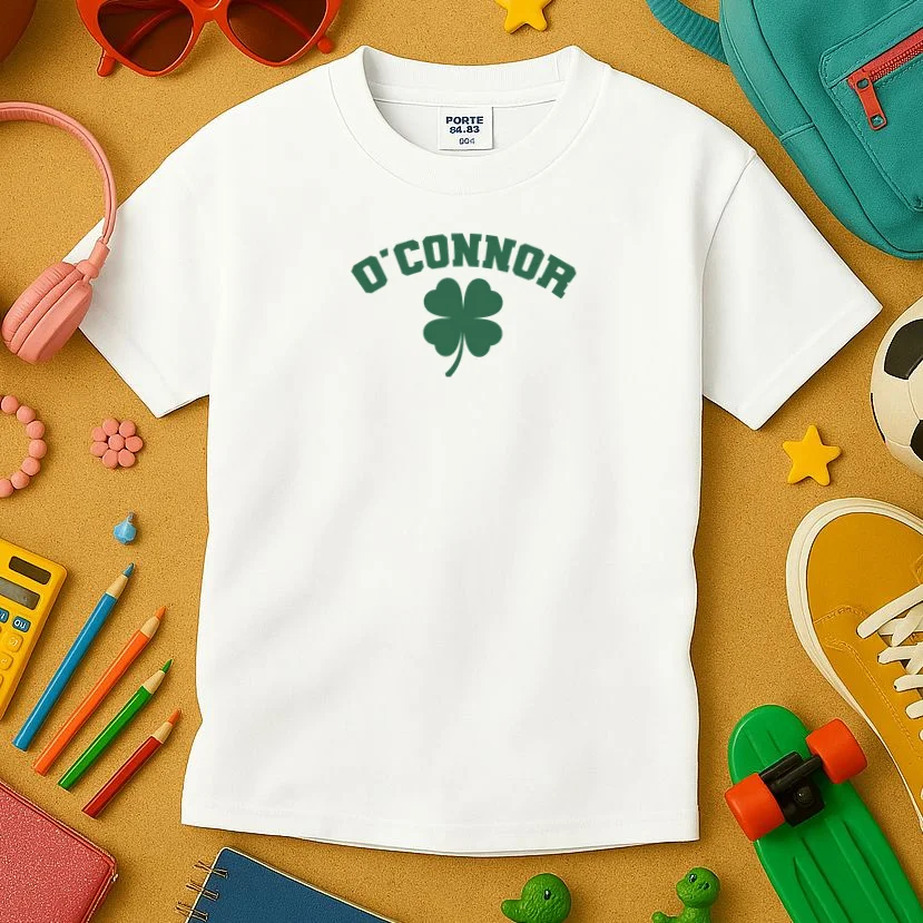 Cute Custom Name St Patricks Day Clover Kids T-Shirt - Front 2