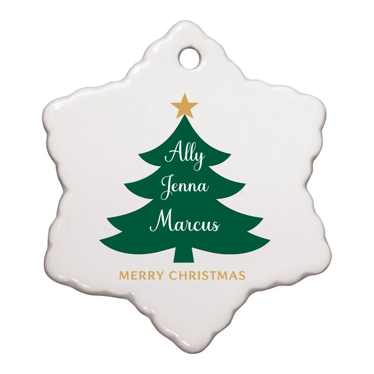 Custom Name Christmas Tree Star Ornament - Front