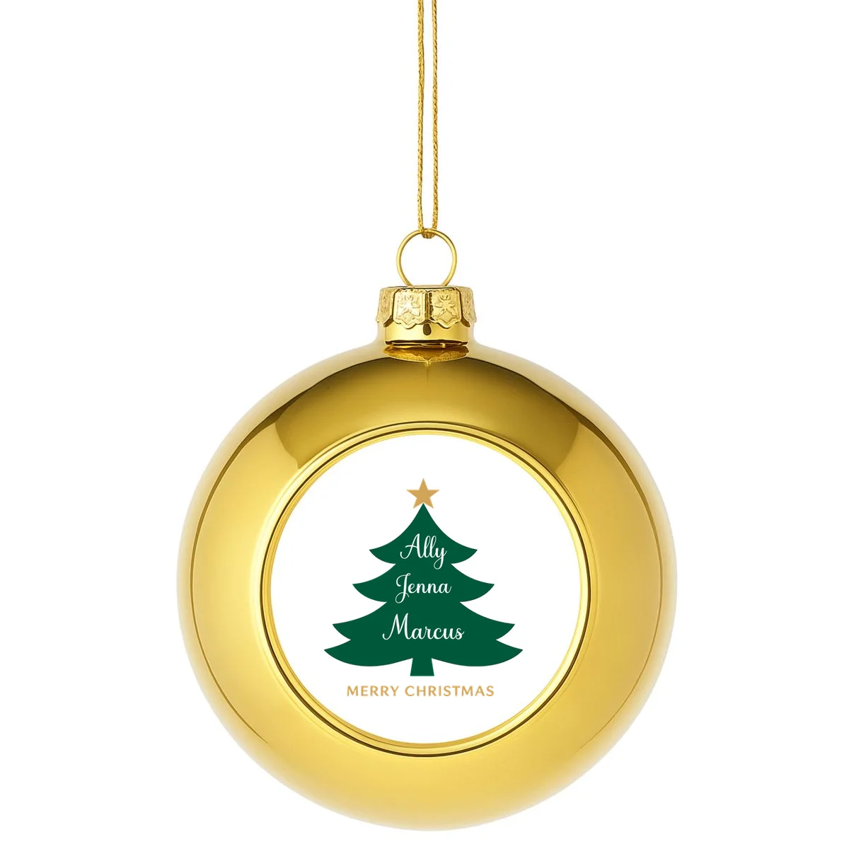 Custom Name Christmas Tree Gold Christmas Ball Ornament - Front