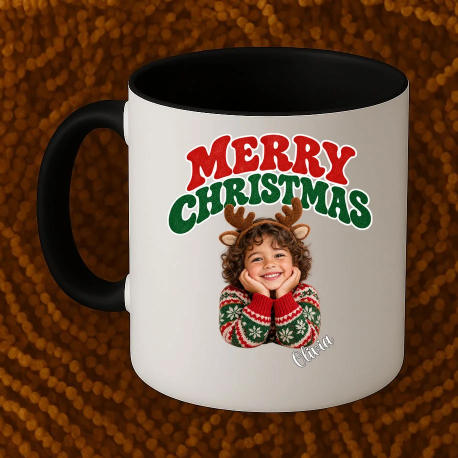 Christmas Photo Personalized Name Custom Gift - Merry Christmas Portrait Holiday Design Mug - Front 1