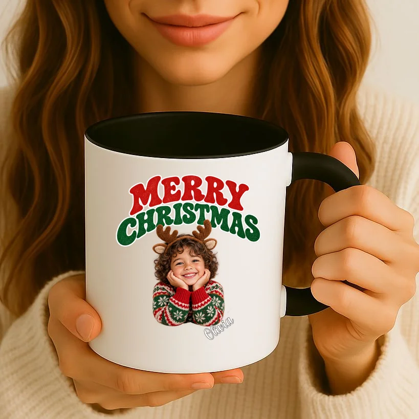 Christmas Photo Personalized Name Custom Gift - Merry Christmas Portrait Holiday Design Mug - Front 2