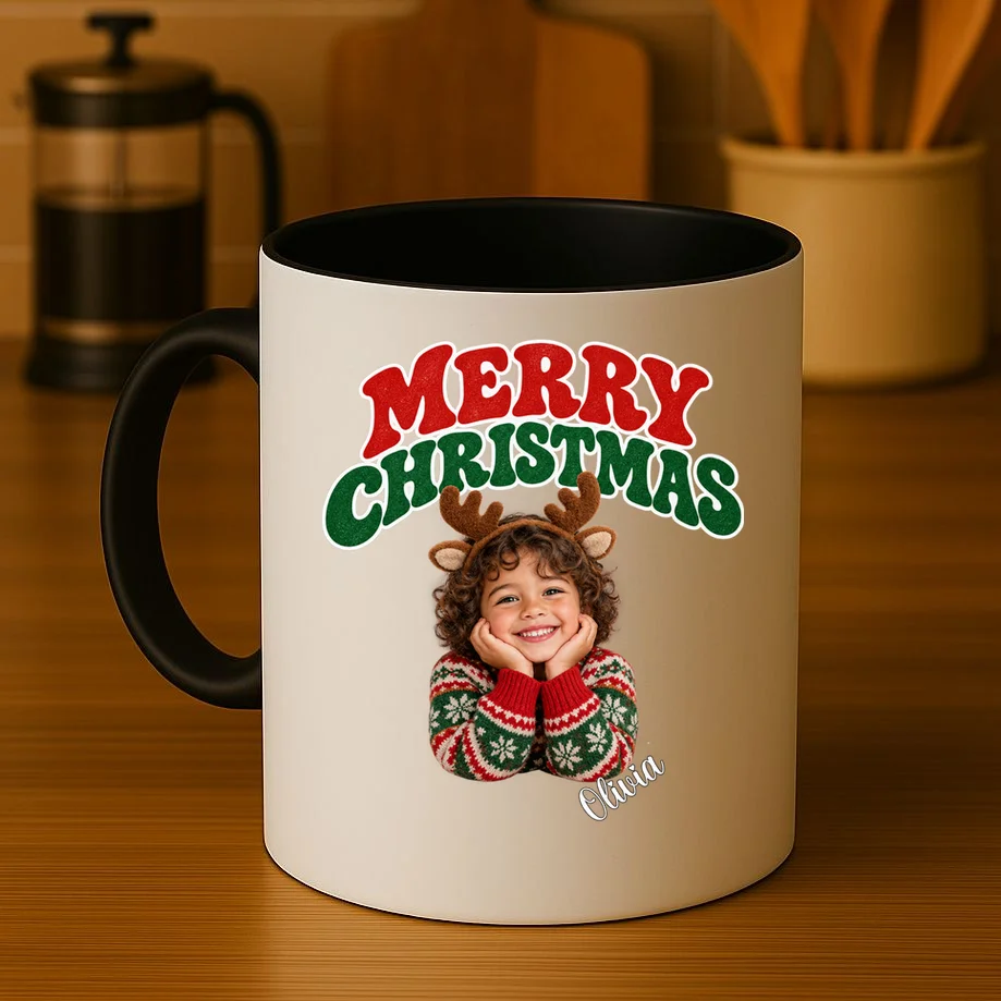 Christmas Photo Personalized Name Custom Gift - Merry Christmas Portrait Holiday Design Mug - Front 3