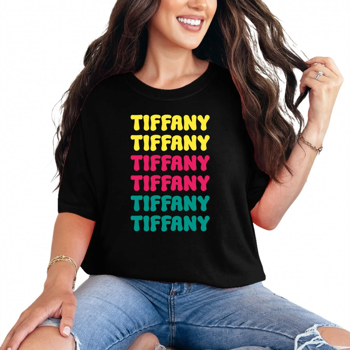Custom Name Repeated Retro Personalized T-Shirt - Front