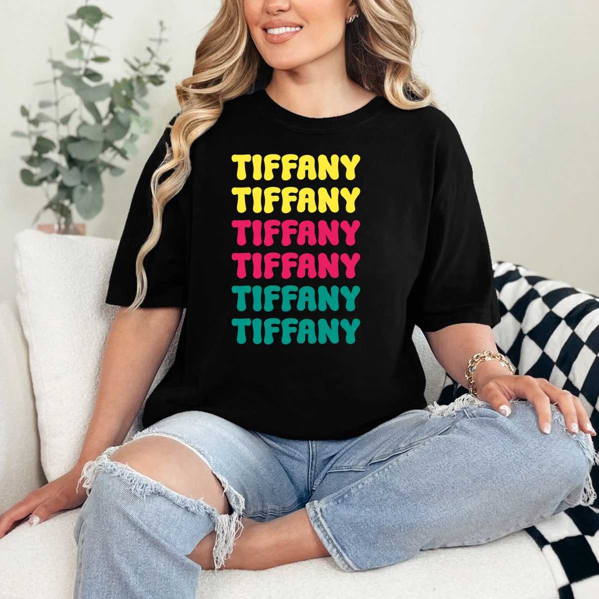 Custom Name Repeated Retro Personalized T-Shirt - Front 1