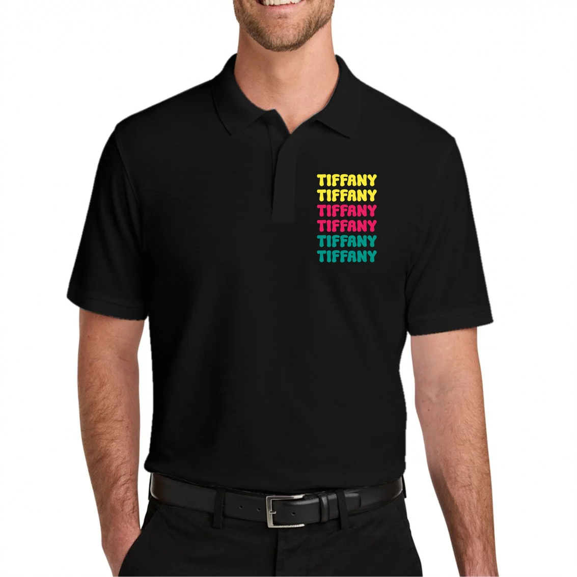 Custom Name Repeated Retro Personalized Men's Polo - Front 1