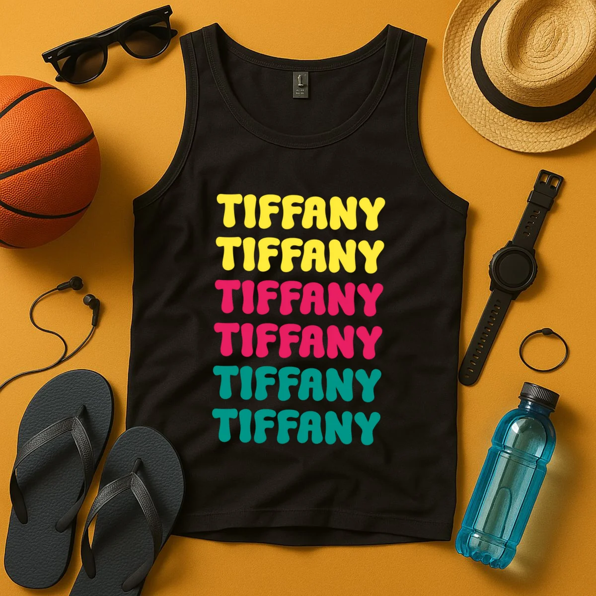 Custom Name Repeated Retro Personalized Tank Top - Front 3