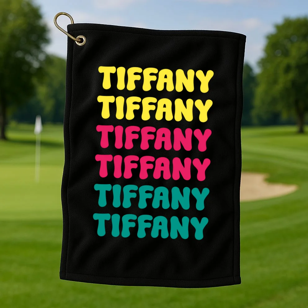 Custom Name Repeated Retro Personalized Golf Towel - Front 1