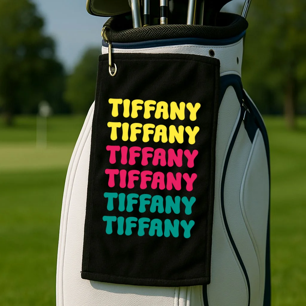 Custom Name Repeated Retro Personalized Golf Towel - Front 2