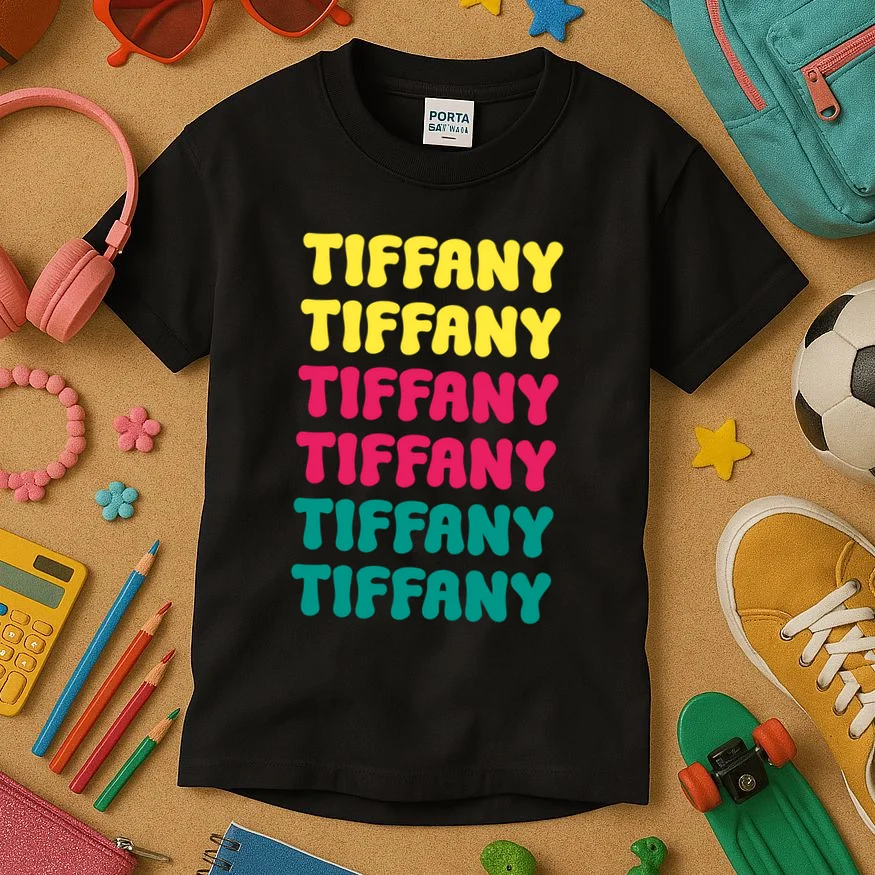Custom Name Repeated Retro Personalized Kids T-Shirt - Front 2