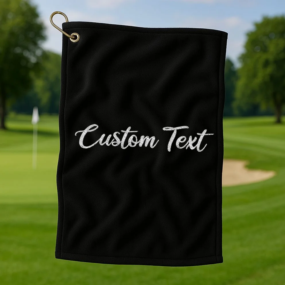 Custom Text Embroidery Golf Towel - Front 1