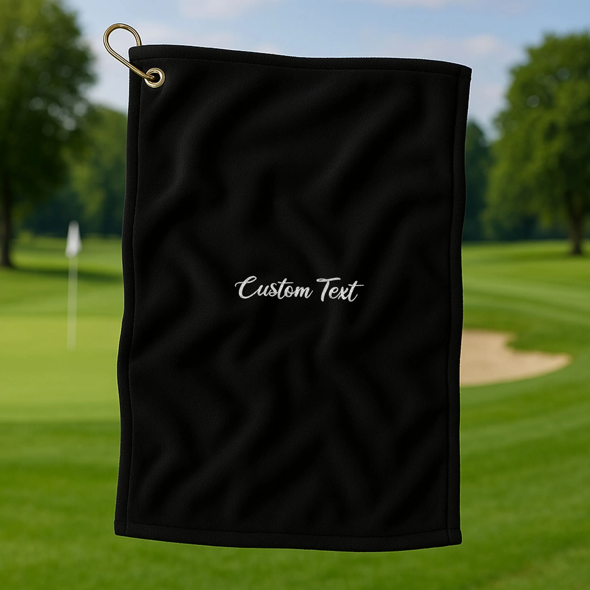 Custom Text Embroidery Golf Towel - Front 1