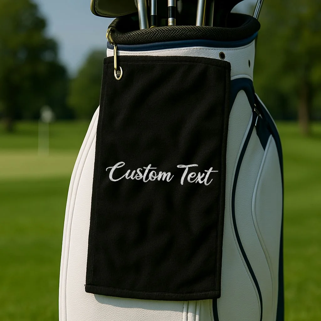 Custom Text Embroidery Golf Towel - Front 2