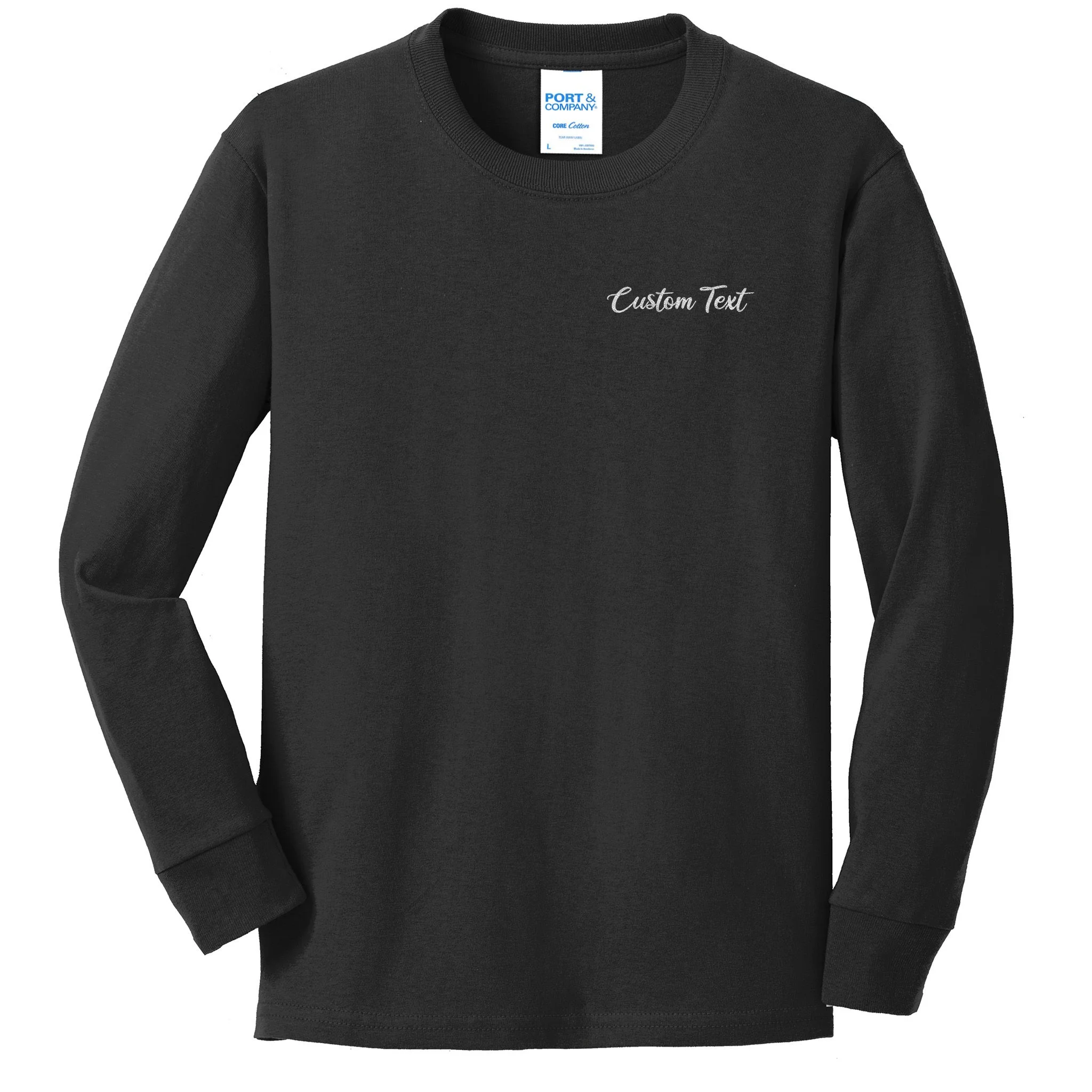 Custom Text Embroidery Kids Long Sleeve Shirt - Front