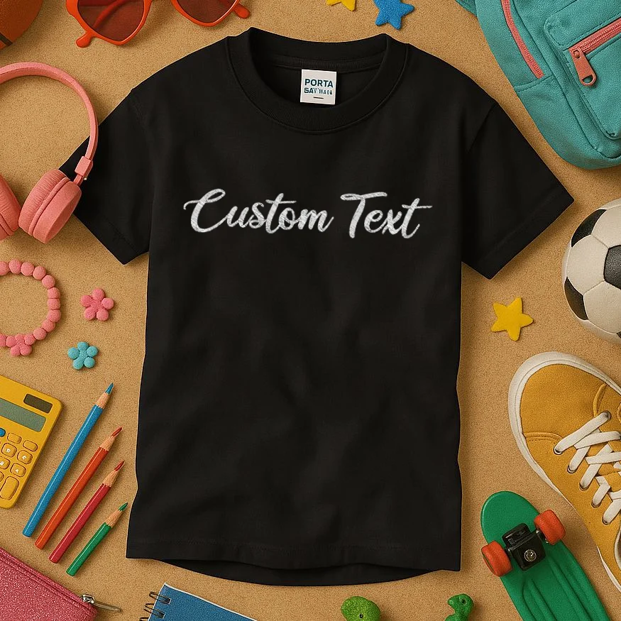 Custom Text Embroidery Kids T-Shirt - Front 2