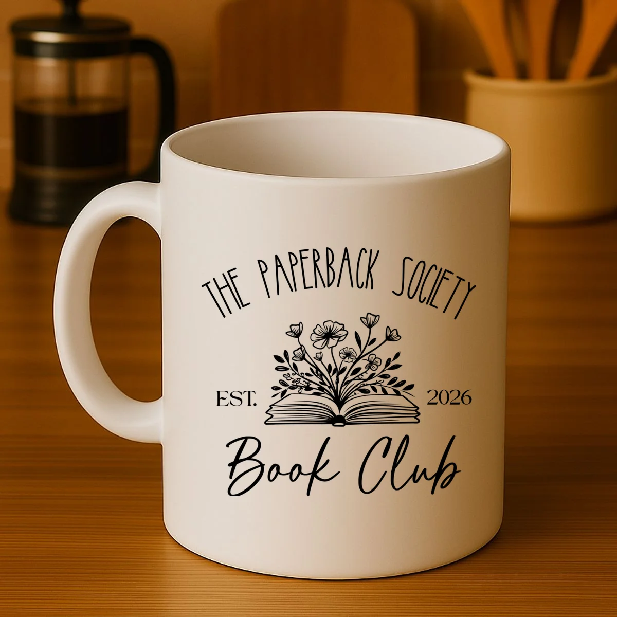 Customizable Book Club Name and Year Coffee Mug - Front 3
