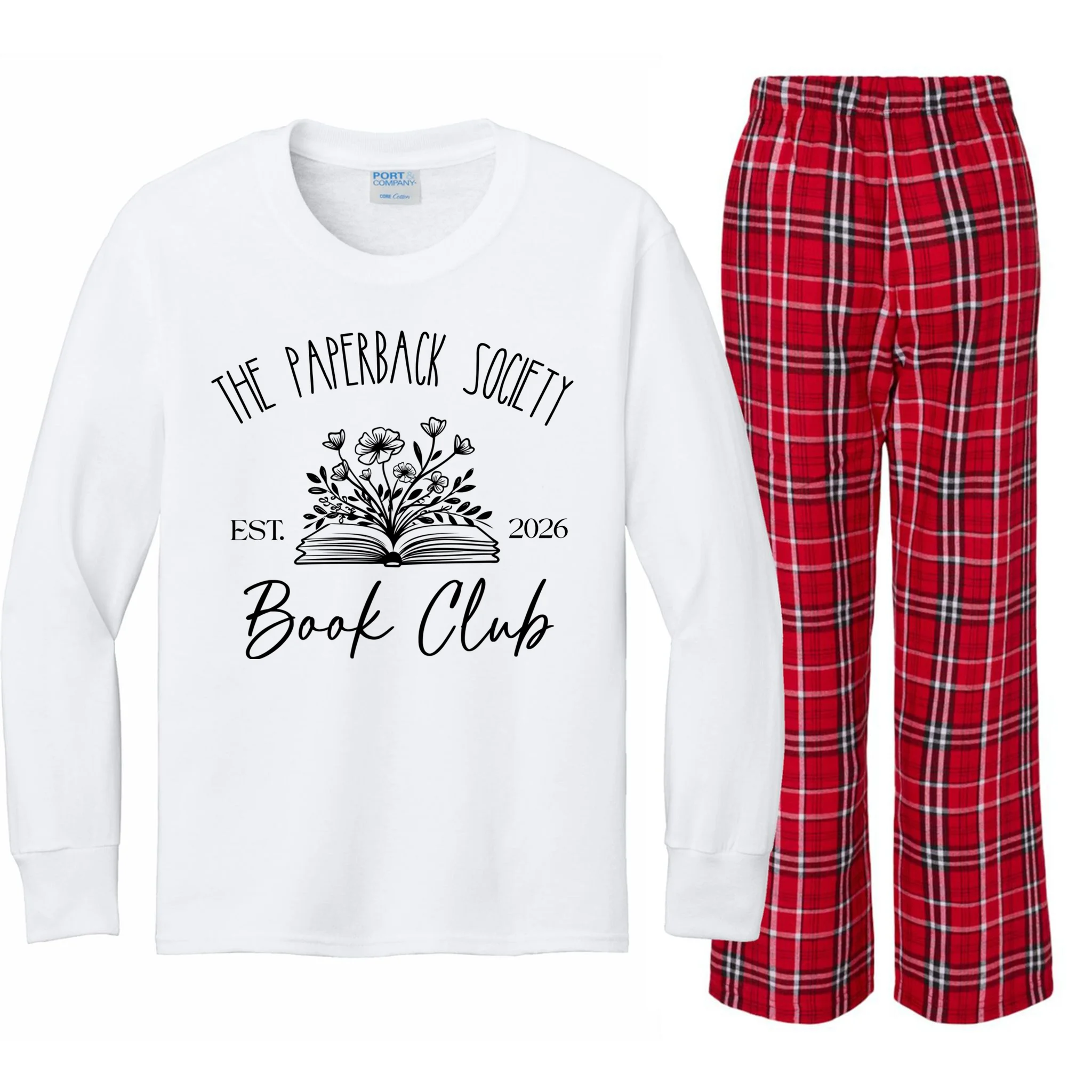Customizable Book Club Name and Year Kids Long Sleeve Pajamas - Front