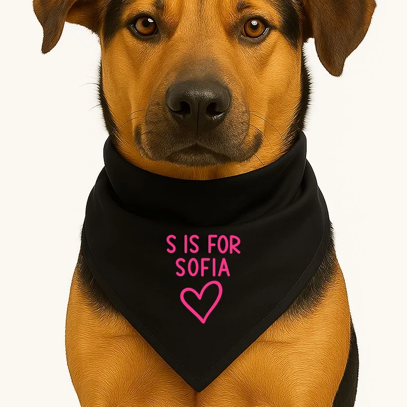 Custom Personalized Initial + Name Heart Dog Bandana - Front 1