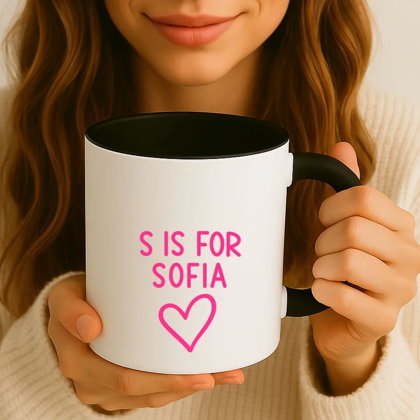 Custom Personalized Initial + Name Heart Mug - Front 2