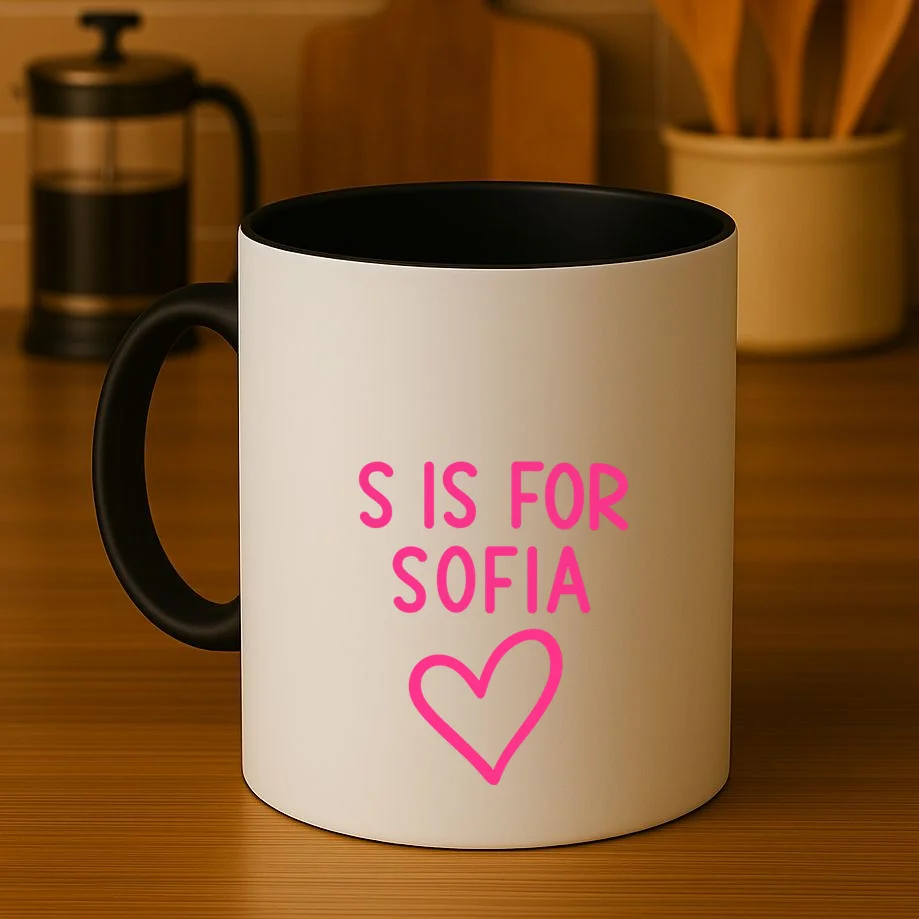 Custom Personalized Initial + Name Heart Mug - Front 3