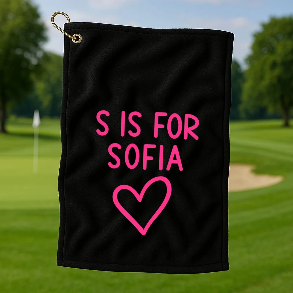 Custom Personalized Initial + Name Heart Golf Towel - Front 1